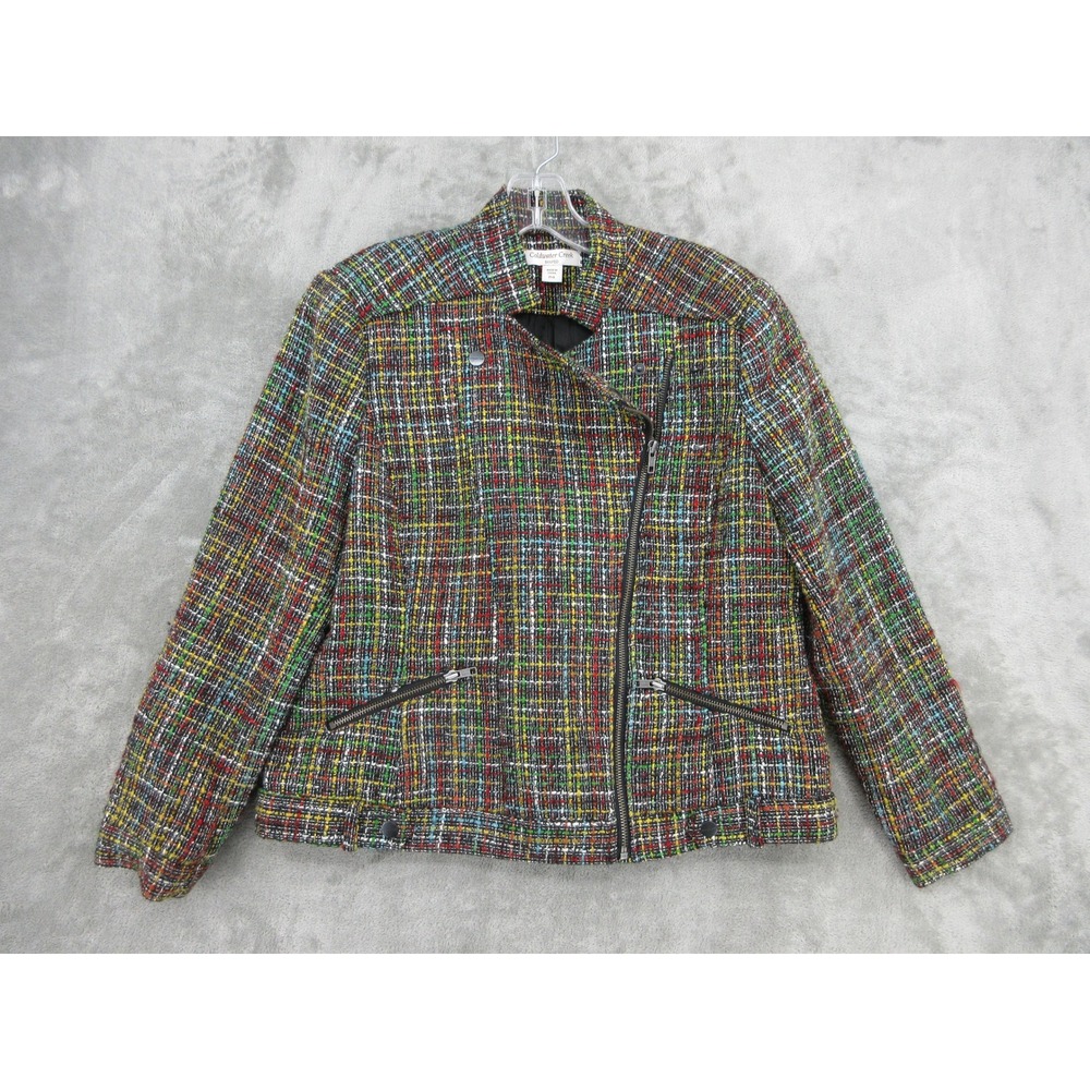 Coldwater Creek Jacket Womens Size 14 Petite Tweed Wool Blend Asymmetric Moto